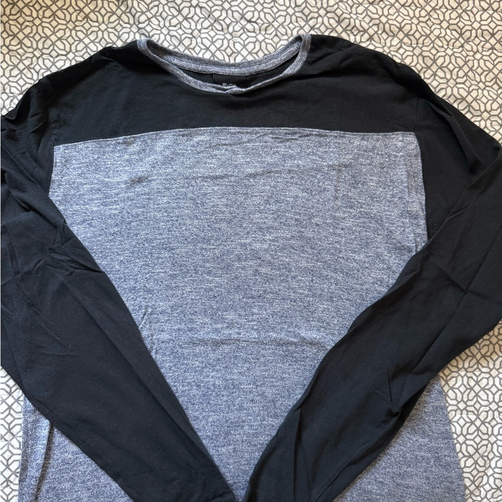 Men's RVCA Knit Long Sleeve Crewneck Colorblock Shirt - Black & Heather Gray
